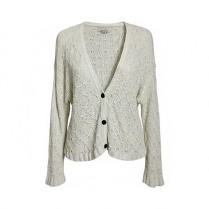 American Eagle White Crochet‎ Knit Button Front Cardigan Sweater Boho M